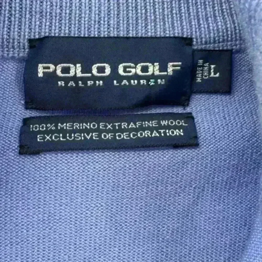 Polo Golf Ralph Lauren Men's 1/4 Zip Preppy Blue‎ Merino Wool Sweater Size Large